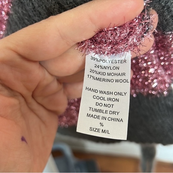 WYSE London Knit Wool Mohair Blend Sweater Sz M/L Striped Gray Pink Sparkly - Picture 6 of 9